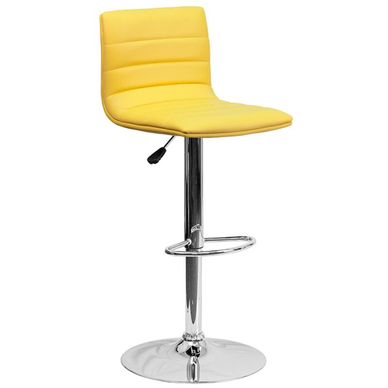 Flash Furniture Vincent Modern Yellow Vinyl Adjustable Bar Stool with Back, Swivel Stool with Chrome Pedestal Base and Footrest