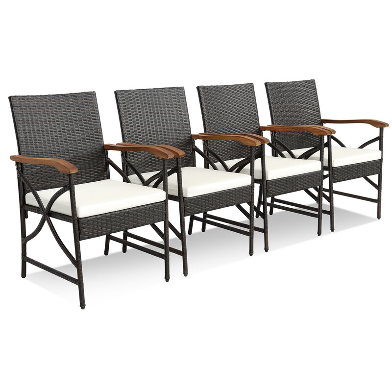 Patio Wicker Dining Chairs with Soft Zippered Cushion