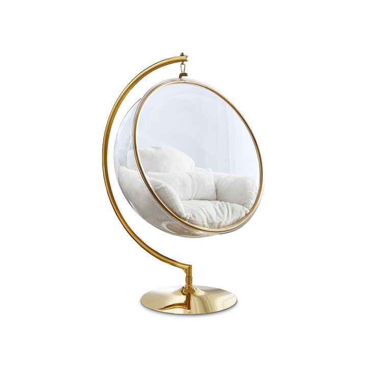 Meridian Furniture Luna White Faux Fur Acrylic Swing Accent Chair