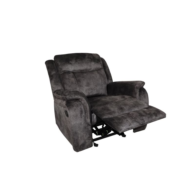 Harbor 39 Inch Manual Recliner Chair, Pocket Coils, Gray Faux Suede Velvet - Benzara