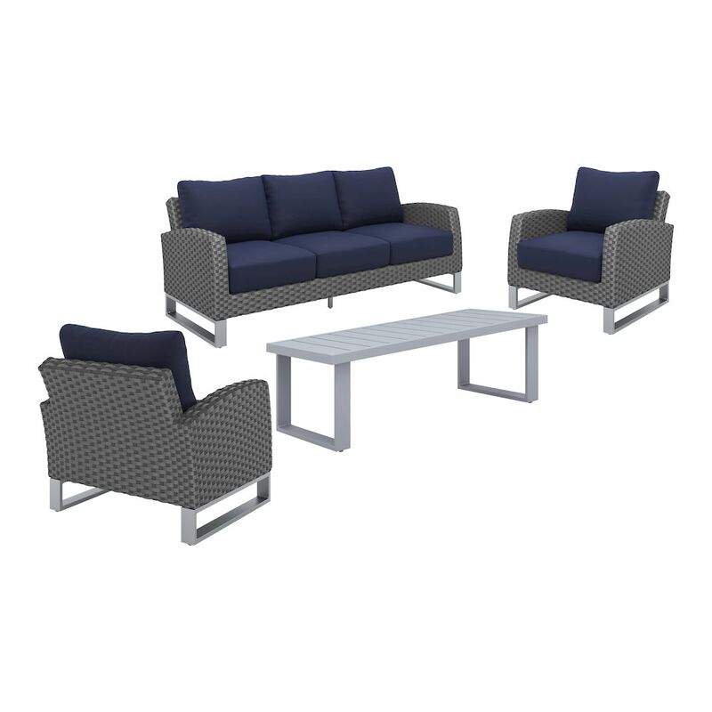 New Classic Furniture Fiji 4 Pc Set-Sofa, 2 Chairs, Coffee Table-Blue