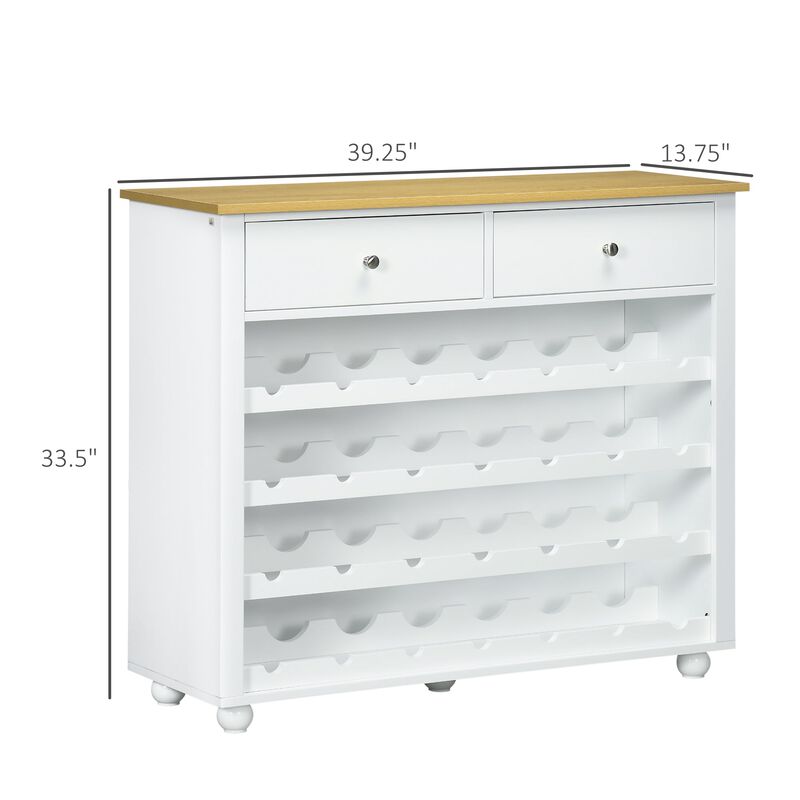 Modern Wine Storage Cabinet with 28-Bottle Wine Rack, Kitchen Sideboard with 2 Drawers for Home Bar, White