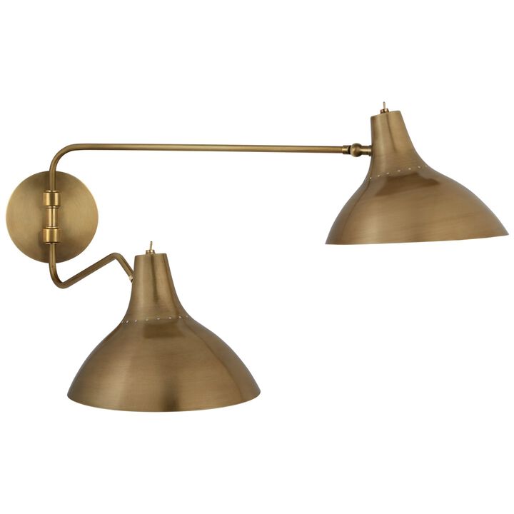 Charlton Medium Double Wall Light in Hand-Rubbed Antique Brass