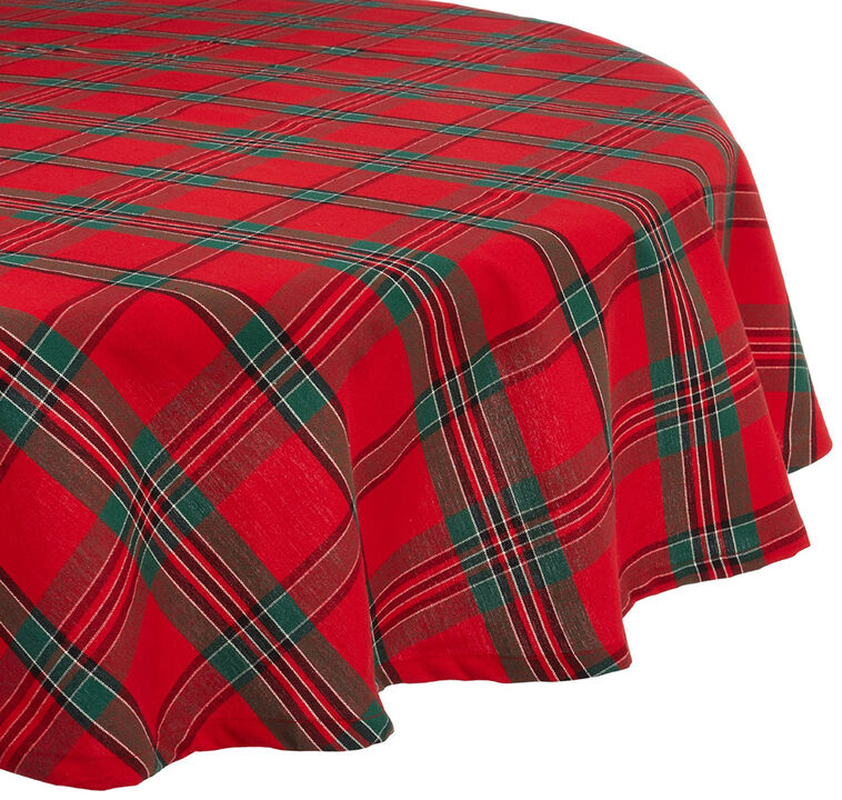 70" Classic Red and Green Traditional Holiday Plaid Round Tablecloth