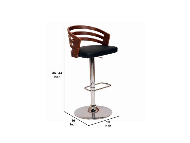 Open Wooden Back Faux Leather Barstool with Pedestal Base, Black and Brown-Benzara