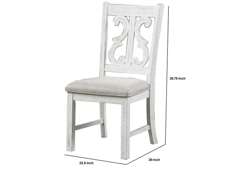 Open Scroll Back Wooden Side Chair with Padded Seat, Set of 2, White - Benzara