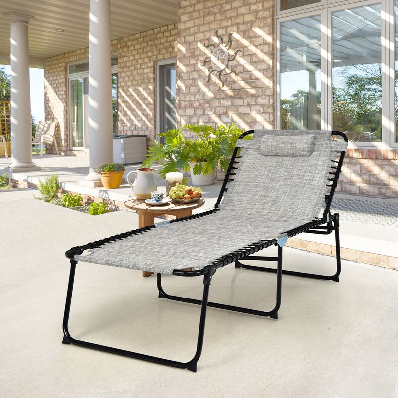 4 Position Folding Lounge Chaise with Adjustable Backrest and Footrest