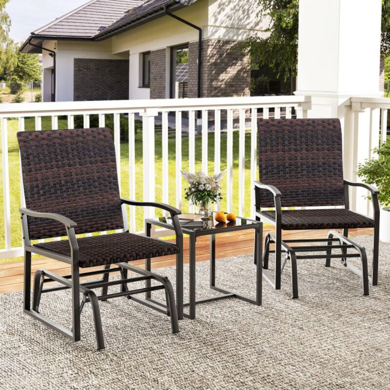 Hivvago 3 Piece Patio Gliding Set with Tempered Glass Coffee Table All Weather