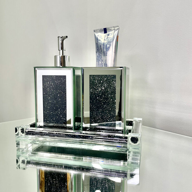 Exquisite 3 Piece Square Soap Dispenser and Toothbrush Holder with Tray