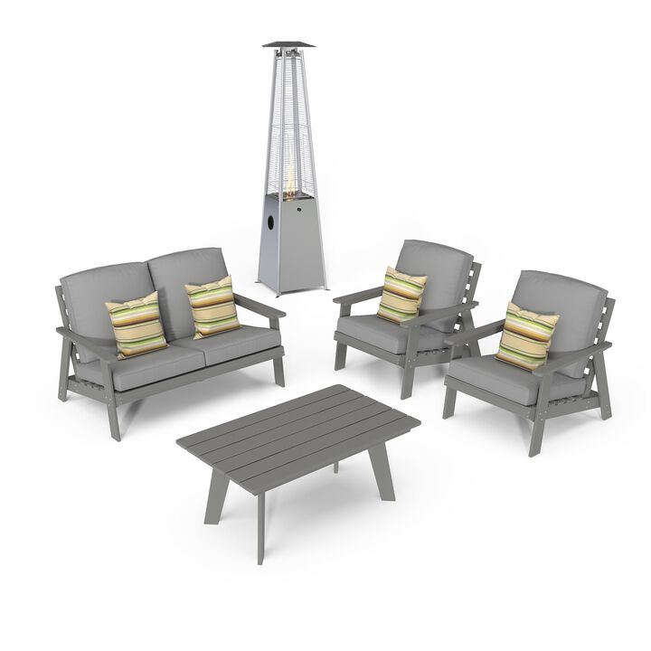MONDAWE 5 Pieces Outdoor Seating Patio Conversation Set with Heater and Coffee Table