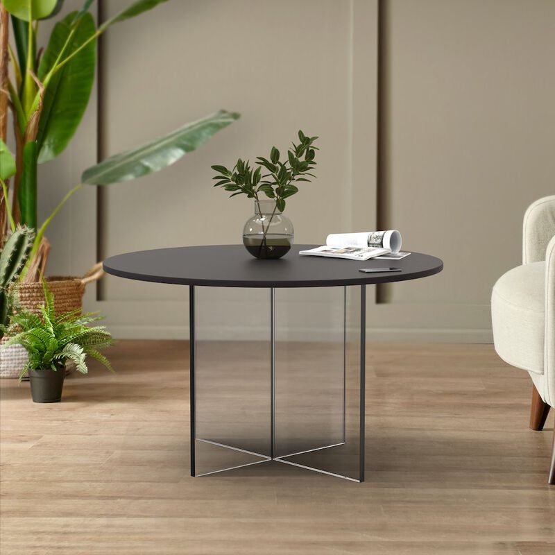 LeisureMod Valore Collection Acrylic Coffe Table With Black Top