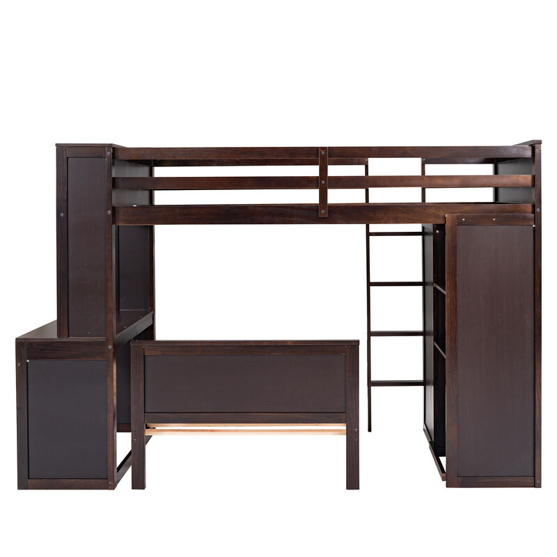 Merax Loft Bed with Storage Shelves and Wardrobe