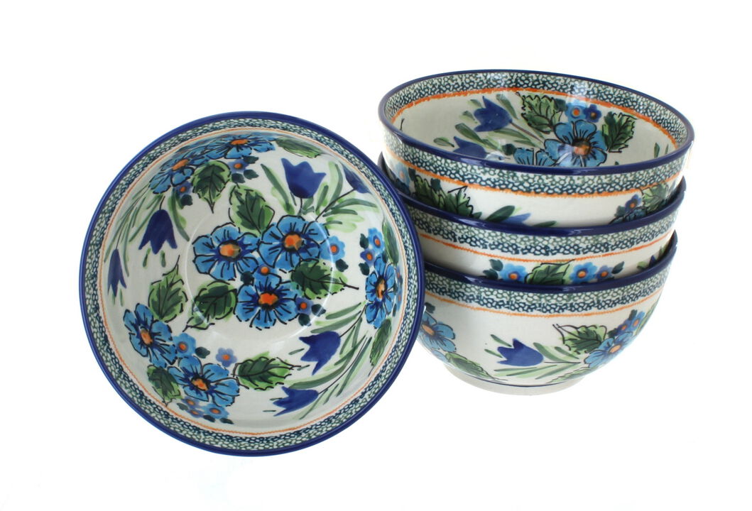 Blue Rose Polish Pottery Stars & Stripes 4 Piece Dessert Bowl Set