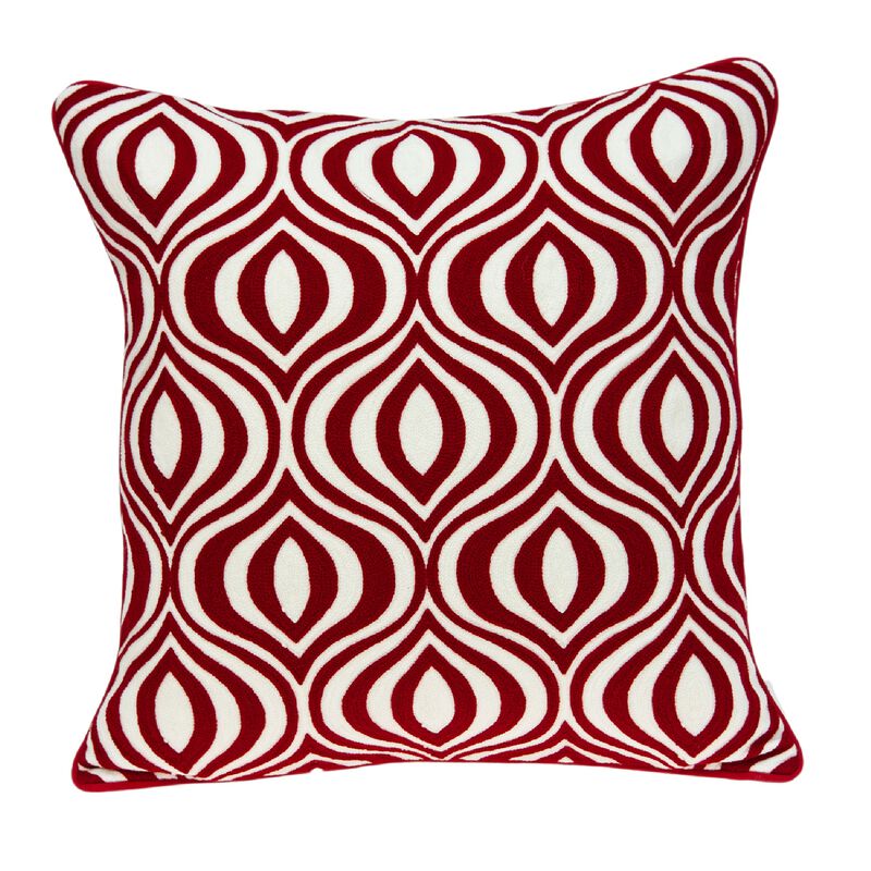 20" Red and White Ogee Patterned Throw Pillow