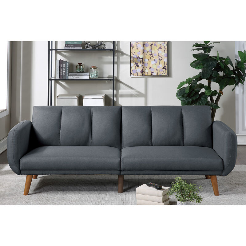 Blue Grey Convertible Sofa with Wooden Legs