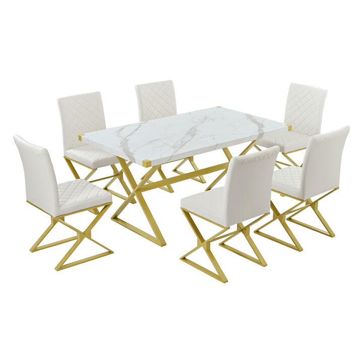 Merax 7-Piece Modern Gold Frame Dining Table Set