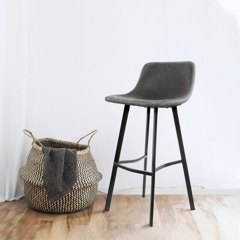 Elama Faux Leather Bar Stool in Gray with Black Legs