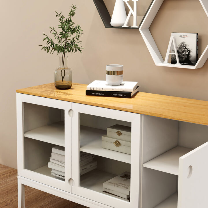 Dining sideboard with 2 glass doors in a semi-circular slot