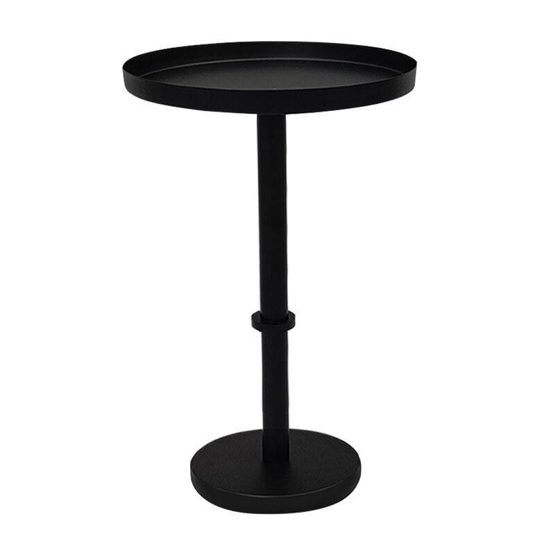 Ara 12 Inch Side End Table, Vintage Sleek Pillar Base, Round Tray Top, Matte Black