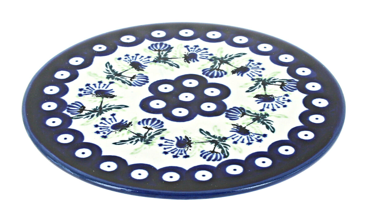 Blue Rose Polish Pottery Flowering Peacock Trivet