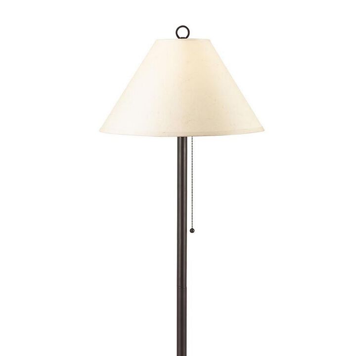 Metal Floor Lamp with Pull Chain Switch and Paper Shade, Off White and Black-Benzara