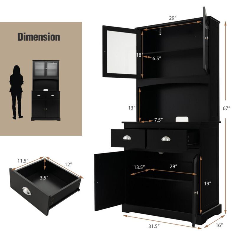 Hivvago Tall Sideboard with 2 Drawers and Adjustable Shelves