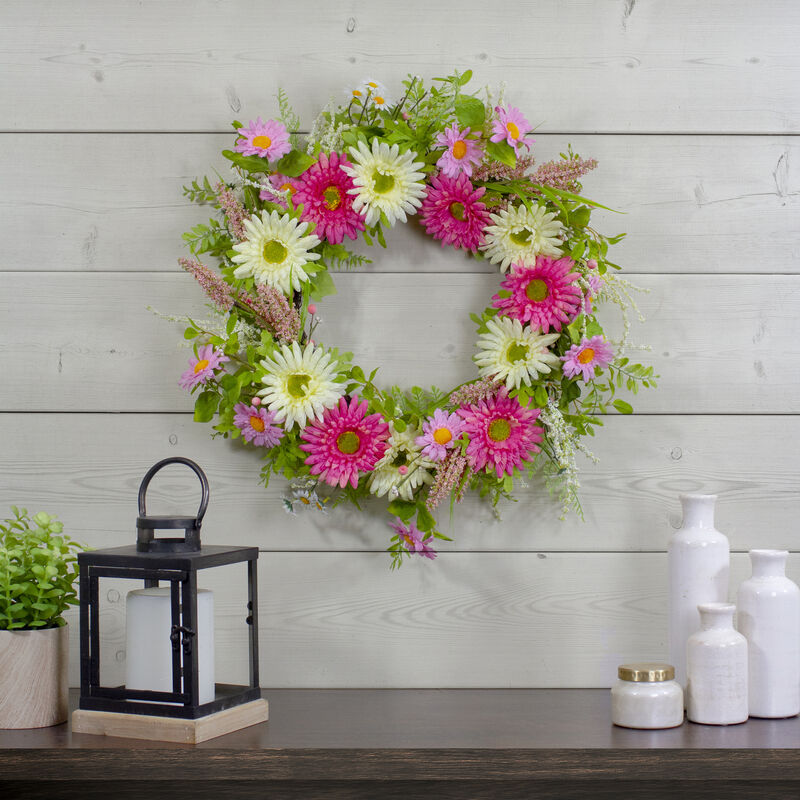 Chrysanthemum and Berry Floral Spring Wreath  Pink and Yellow 23"