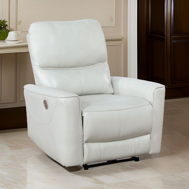 Lima Power Recliner Chair, Ivory Faux Leather, USB Port, Foam Cushions - Benzara