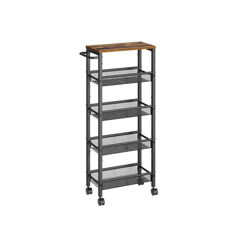 Versatile 5-Tier Rolling Cart with Handle - Metal Frame Organizer for Kitchen, Dining Room, Living Room, and Office