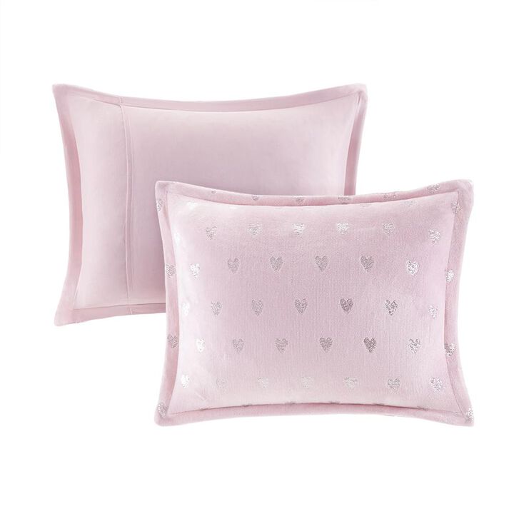 Belen Kox Rosalie Metallic Heart Printed Plush Comforter Set, Belen Kox