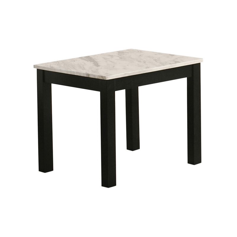 3 Piece Coffee Table and End Table Set, Faux Marble Surface, Black Legs - Benzara