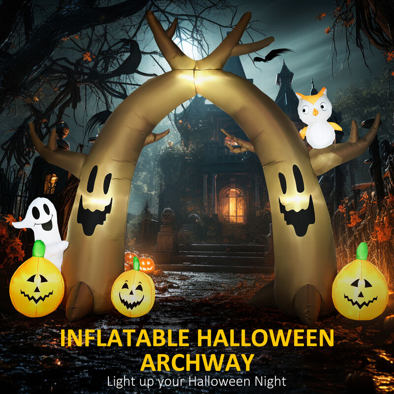 HOMCOM 10FT Halloween Inflatable Archway with Ghost Pumpkin Owl LED Lights