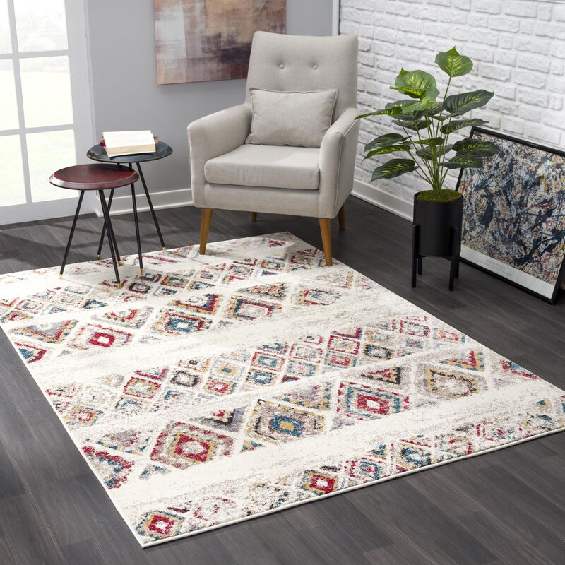 Nova Contemporary Boho Cream Red Indoor Area Rug