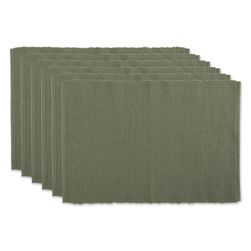 Set of 6 Artichoke Green Ribbed Placemat  19"