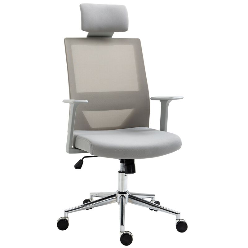 Grey High Back Office Chair, Swivel Task Chair with Lumbar Back Support, Breathable Mesh, and Adjustable Height, Headrest