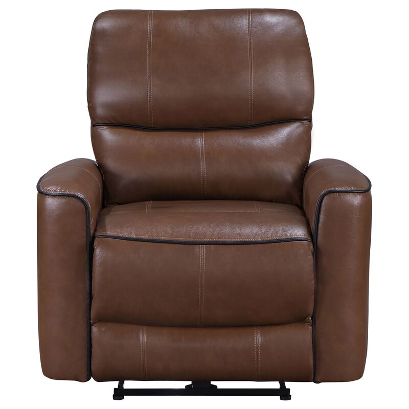 Lima Power Recliner Chair, Brown Faux Leather, USB Port, Foam Cushions - Benzara