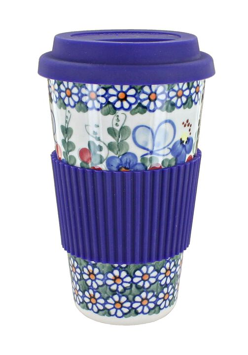 Blue Rose Polish Pottery Butterfly Travel Coffee Mug