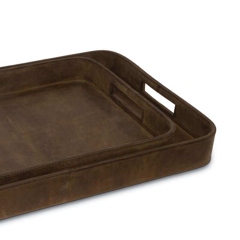 Derby Rectangle Leather Tray Set