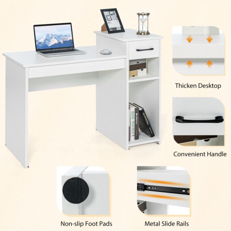 Computer Desk PC Laptop Table with Drawer and Shelf-White