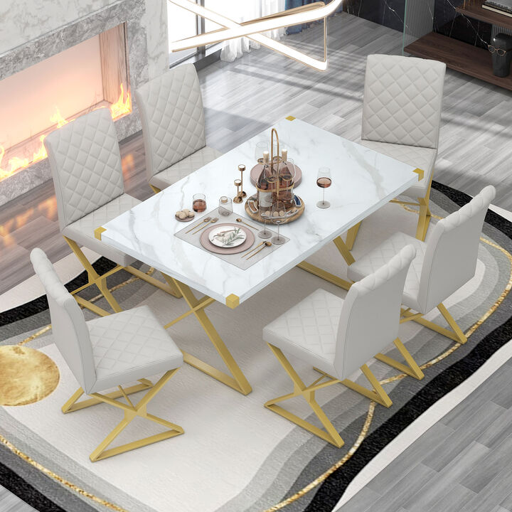 Merax 7-Piece Modern Gold Frame Dining Table Set