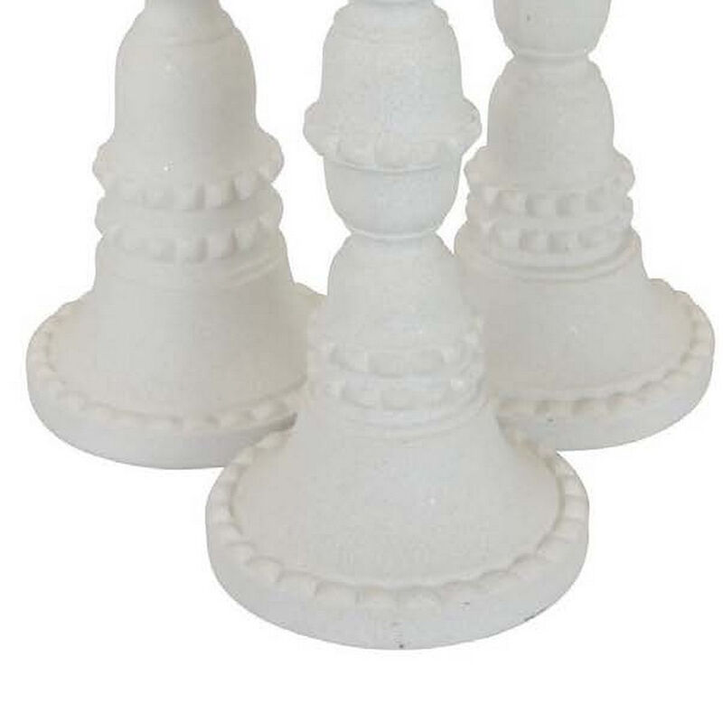 Accent Candle Holder Set of 3, Tall Pillars, Heavy Base, White Resin - Benzara