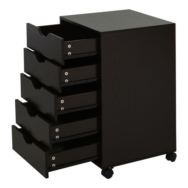 5 Drawer Filing Cabinet Home Office Mobile Storage Organizer Brown