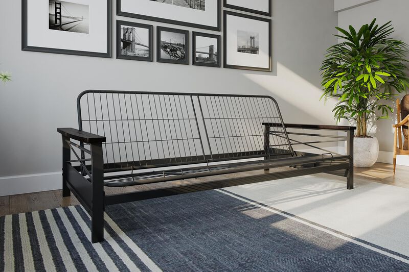 Natalie Metal Futon Frame with Wood Armrests