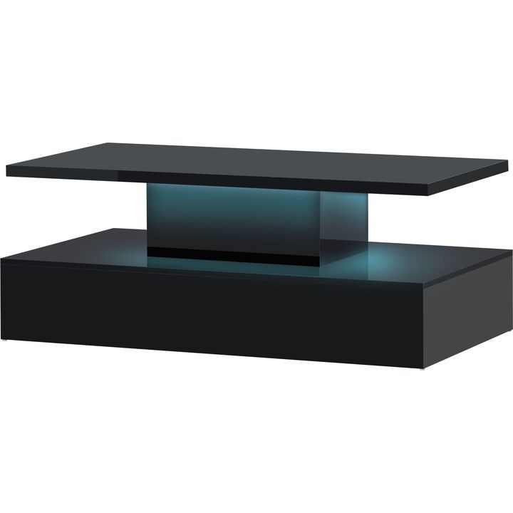 Modern Coffee Table - Industrial Design Cocktail Table with LED Lighting - 16 Colors