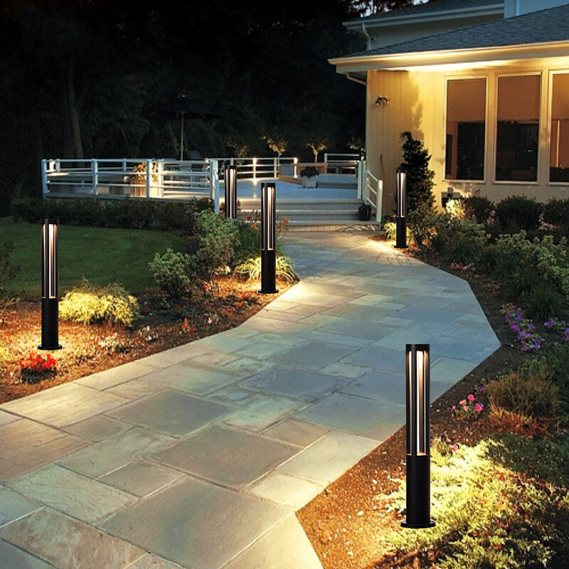 Round Black LED Garden Aluminum Light, Decorative Outdoor Bollard Light for Garden, Pathway, and Driveway