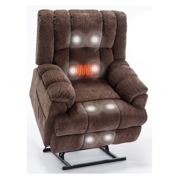 Dual Motor Heat Massage Infinite Position Up to 350 LBS Electric Power Lift Recliners with Power-Remote, Medium-firm and Heavy Duty, Beige