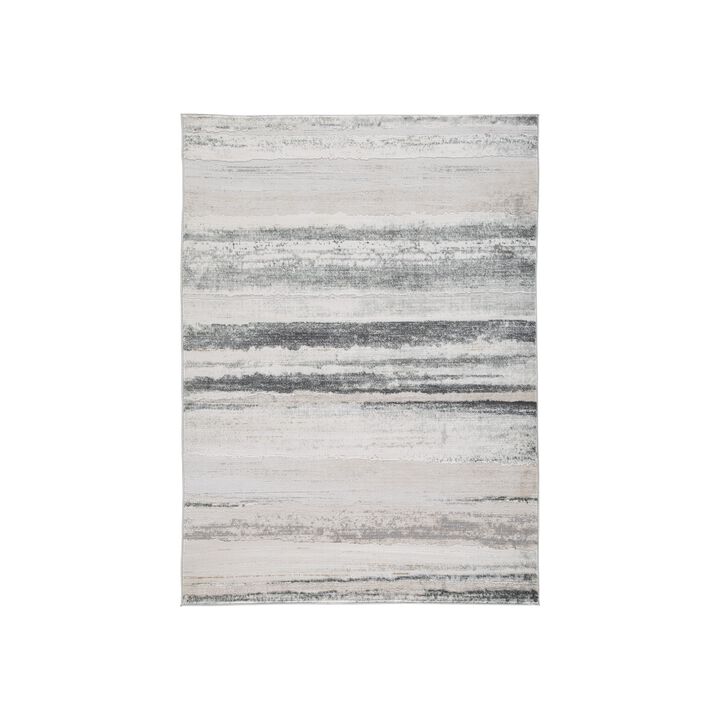 Oxy 5 x 7 Modern Area Rug, Clean Abstract Design, Soft Fabric, Gray, Gold - Benzara
