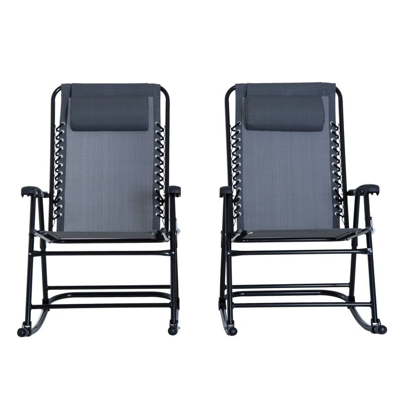 Grey Mesh Outdoor Patio Folding 2-Piece Rocking Chair Set with Ergonomic & Folding Design