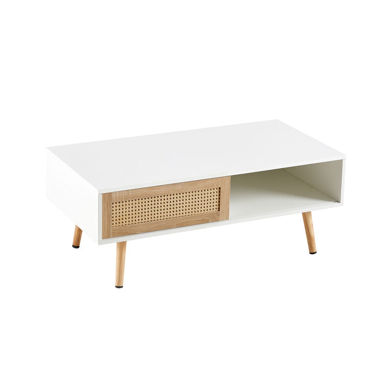 41.34" Rattan Coffee Table, White