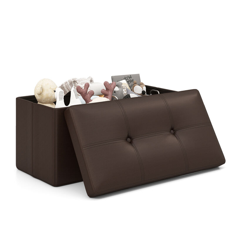 Upholstered Rectangle Footstool with PVC Leather Surface and Storage Function